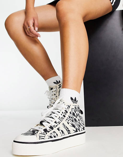 adidas Originals Nizza Platform Mid sneakers in white with butterfly print  | ASOS
