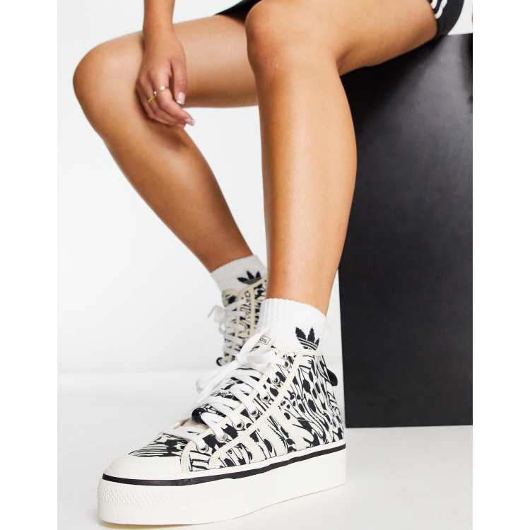 adidas Originals Nizza Platform Mid sneakers white with butterfly print | ASOS