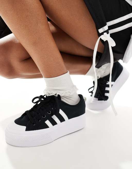 Womens adidas trainers black and sale white