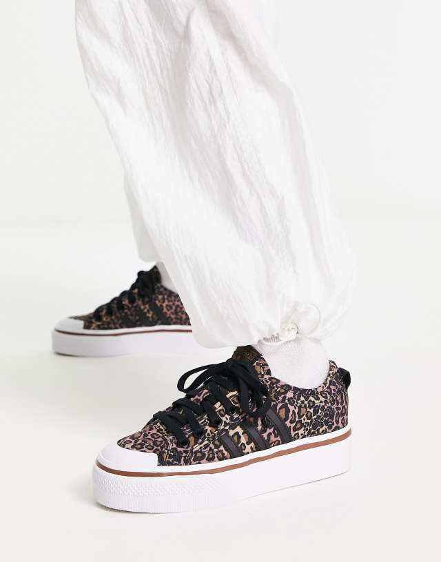 adidas Originals Nizza Platform sneakers in black leopard print