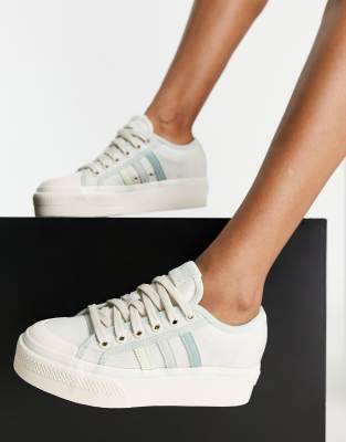 ADIDAS ORIGINALS NIZZA PLATFORM SNEAKERS IN CREAM WHITE AND LIME