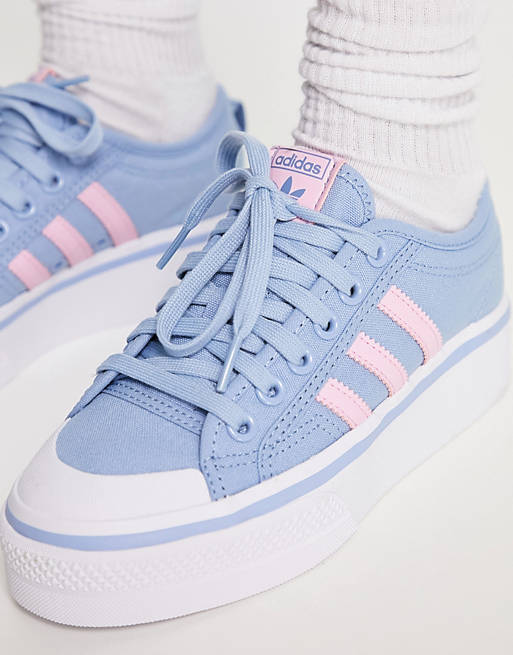 adidas Originals Nizza platform sneakers pale blue with pink stripes | ASOS
