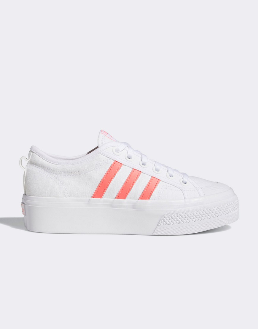ADIDAS ORIGINALS NIZZA PLATFORM SNEAKERS WITH PRINK STRIPES IN WHITE,FY2260