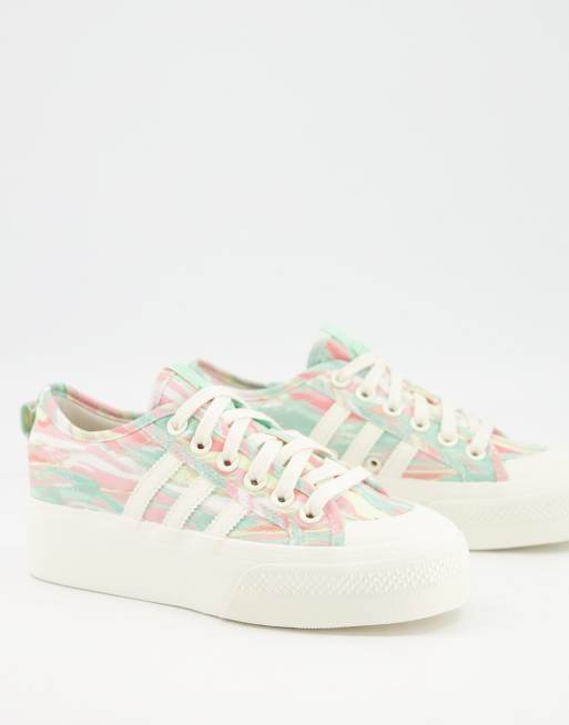 adidas Originals Nizza Platform trainers in watercolour print | ASOS