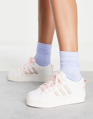 adidas Originals Nizza platform trainers in white with pink detail | ASOS