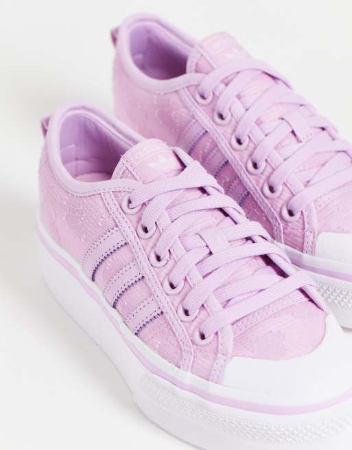 adidas Originals Nizza platform trainers lilac fabric detail