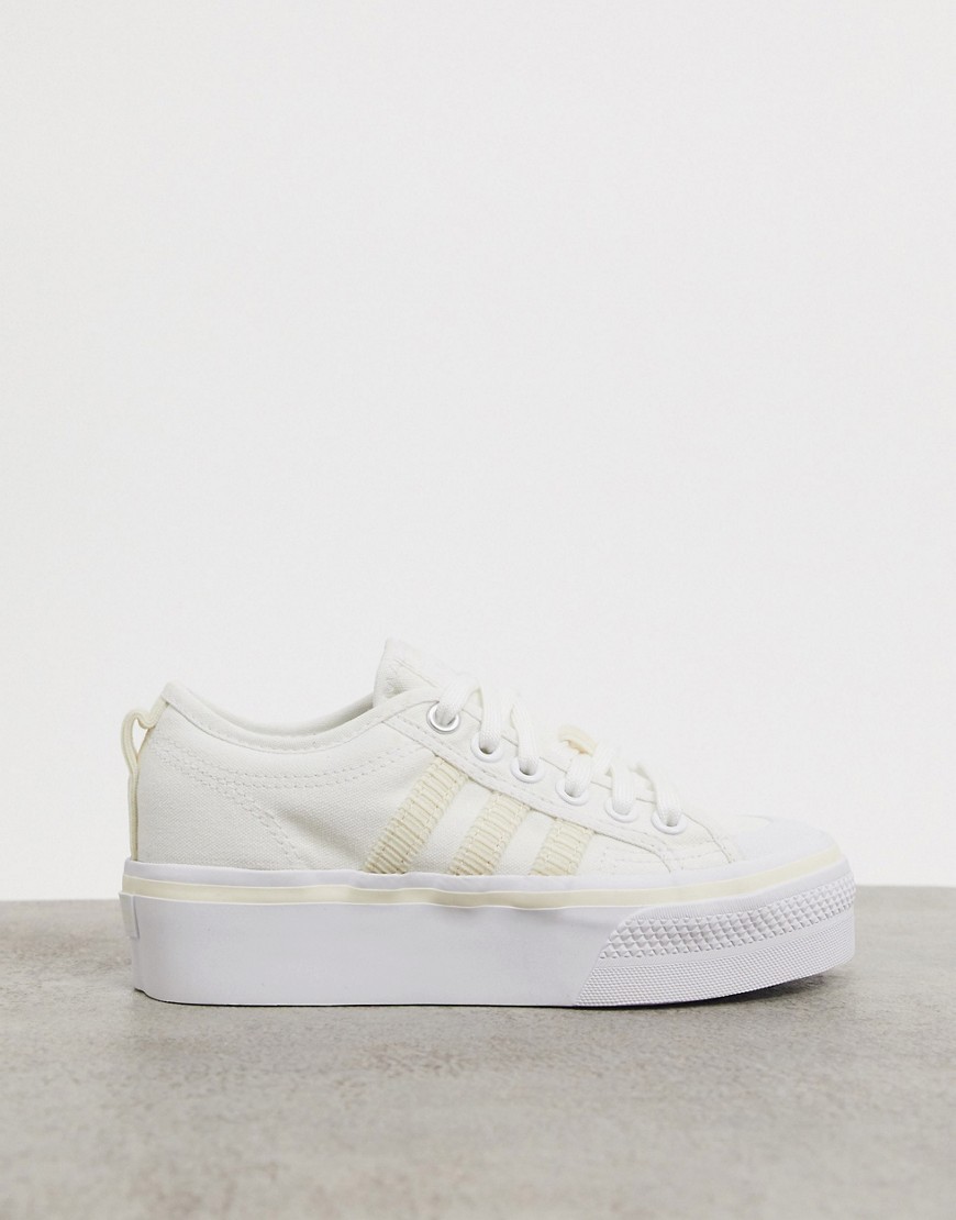 Adidas Originals Nizza Platform trainers with cord detail in white