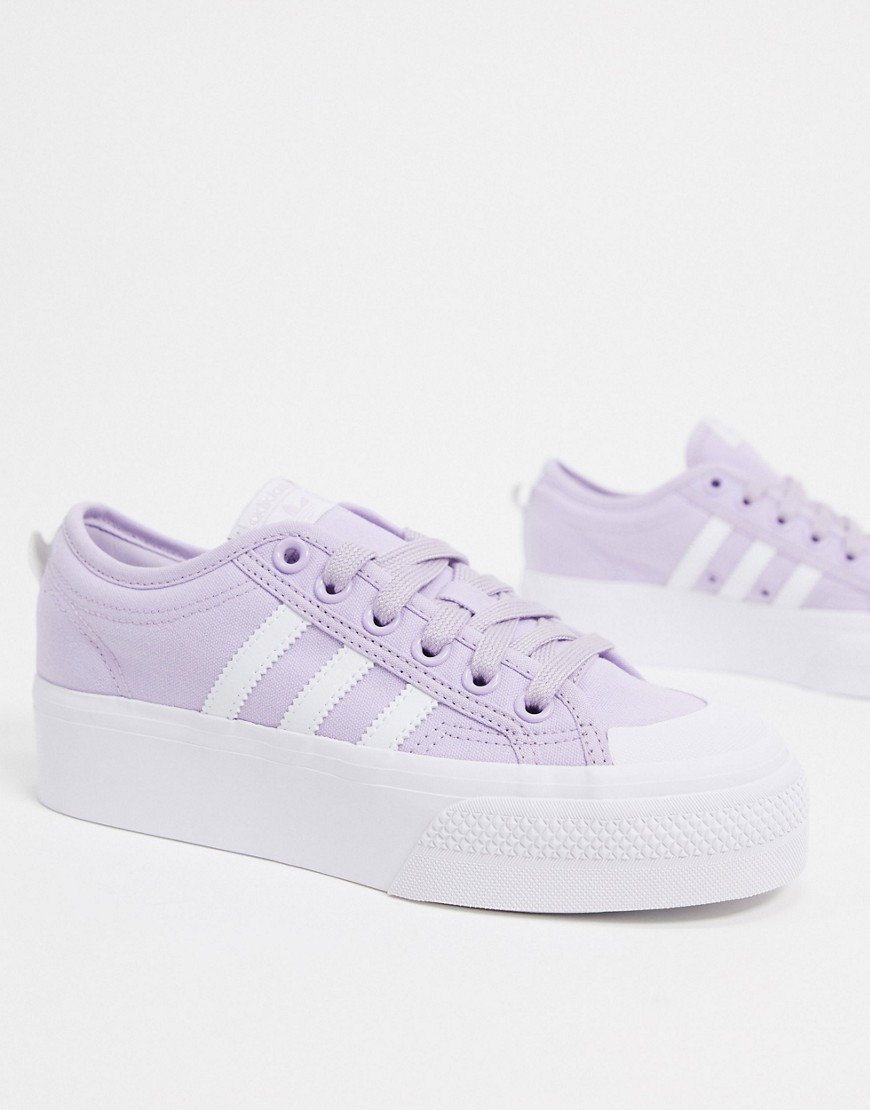 ADIDAS ORIGINALS NIZZA PLATORM SNEAKERS IN LILAC AND WHITE,FV5455