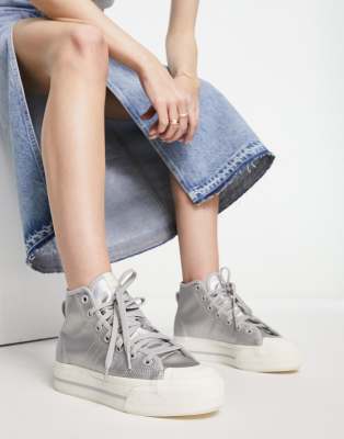 ADIDAS ORIGINALS NIZZA RF PLATFORM HI TOP SNEAKERS IN SILVER