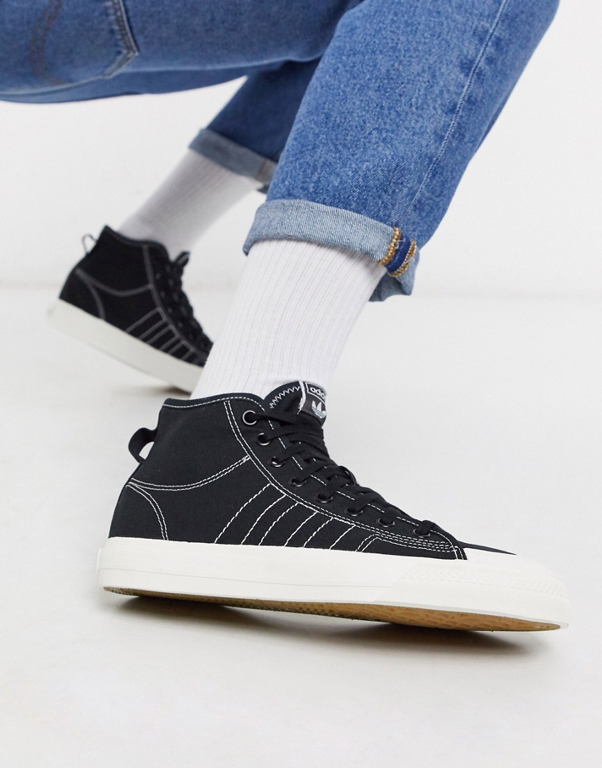 Adidas Originals - Nizza - Sneakers alte in tela nera-Nero