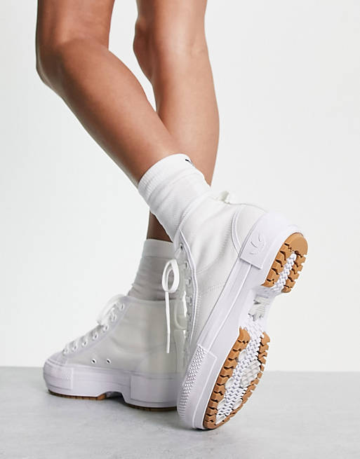 adidas Originals Nizza trek sneakers in white with gum sole