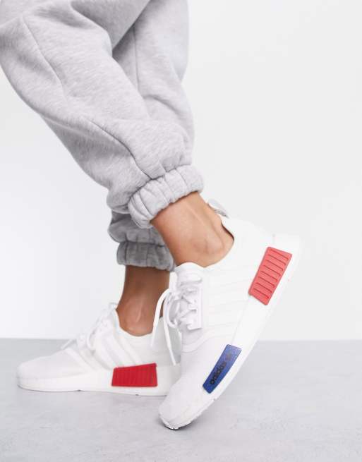 adidas Originals NMD R1 Baskets avec d tails rouges et bleus Blanc