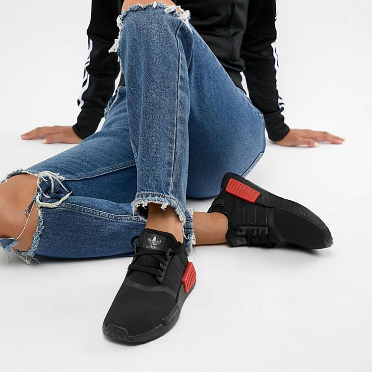 adidas Originals Nmd R1 Sneakers In Black With Red Heel Block | ASOS