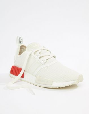 adidas originals nmd r1 trainers in white with red heel block