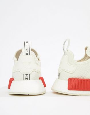 adidas originals nmd r1 trainers in white with red heel block