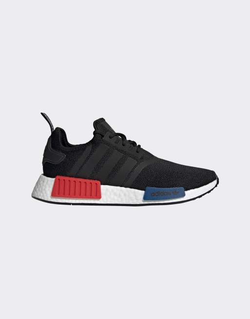 adidas Originals NMD R1 trainers in black with red and blue tab detail ASOS