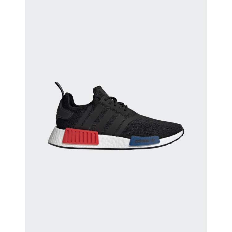 adidas Originals NMD R1 trainers in black with red and blue tab