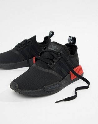 adidas originals nmd r1 sneakers in black with red heel block