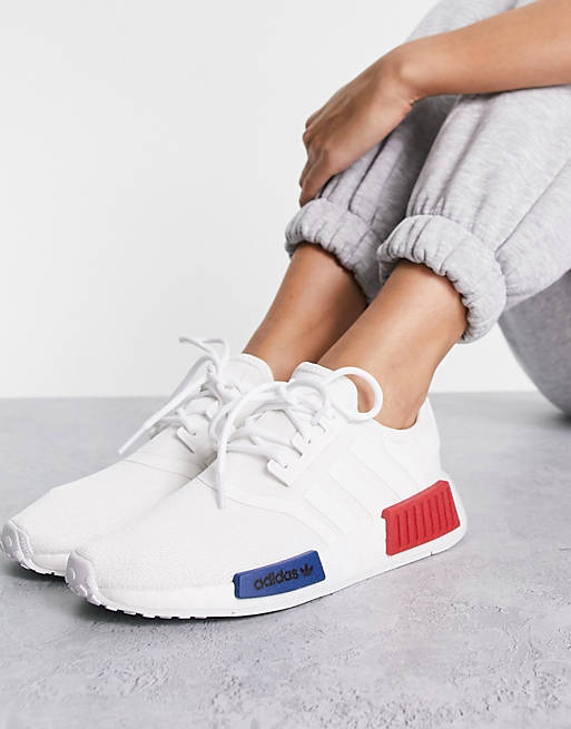Adidas Originals Nmd R1 Trainers In White With Red And Blue Tab Detail |  Asos