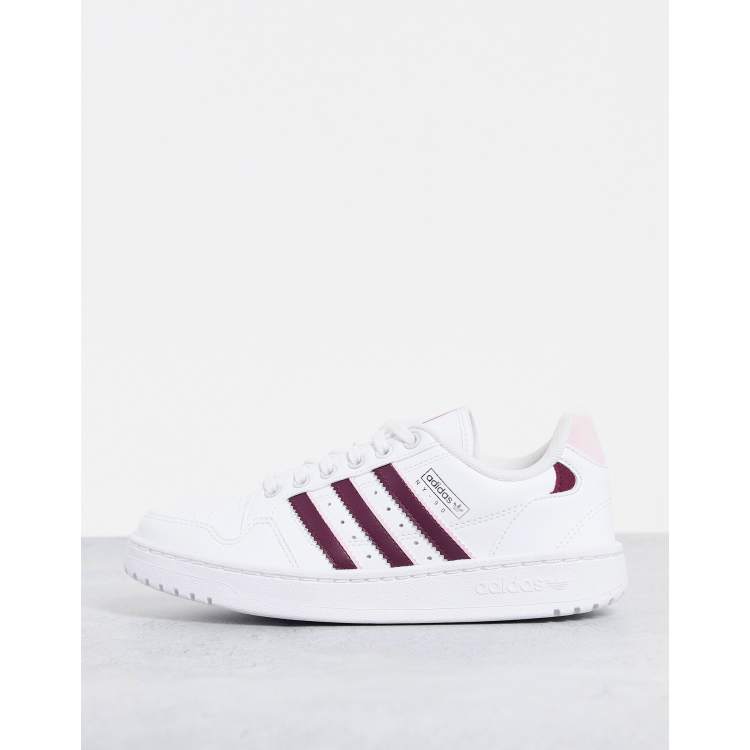 adidas Originals NY 90 trainers in white with pink stripes