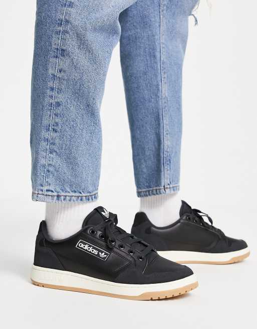 adidas Originals NY90 trainers in black with gum sole