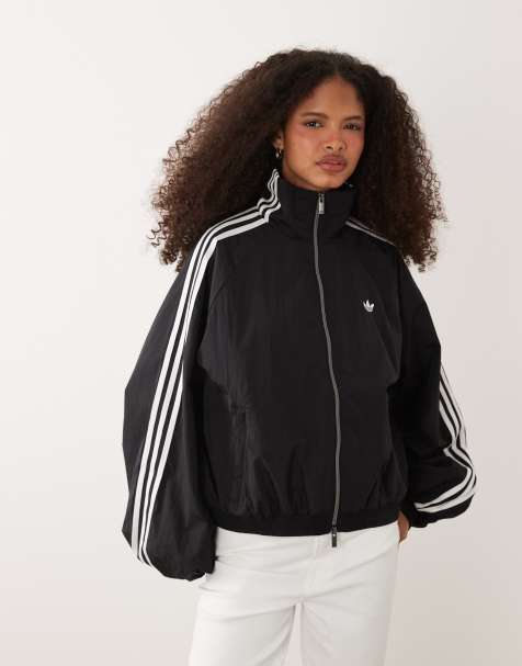 adidas Originals nylon balloon sleeve track top in black - view 1