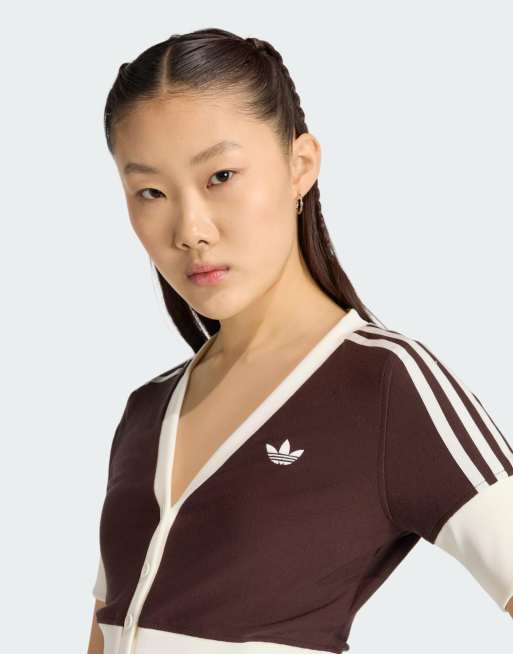 adidas Originals – Oberteil in Aurora Coffee mit V-Ausschnitt und Knöpfen, 2 von 4
