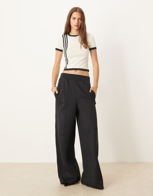 adidas Originals Off Placed 3-Stripes wide leg pants in black