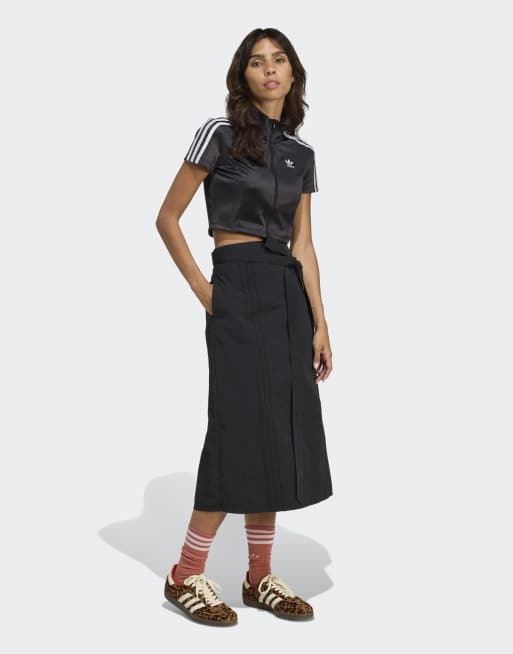adidas Originals – Off Placed – Czarna spódnica maxi z 3 paskami