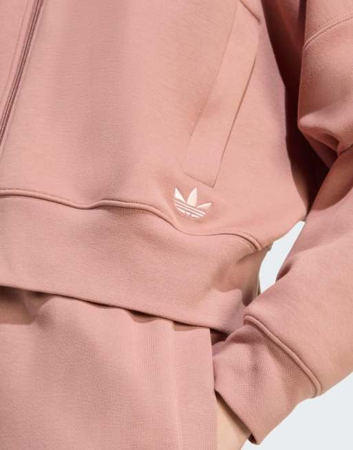 adidas Originals – Off Placed – Różowobeżowy top dresowy zapinany na zamek z 3 paskami