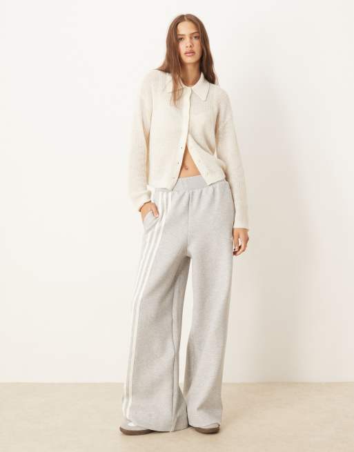 adidas Originals – Off Placed – Szare melanżowe szerokie spodnie z 3 paskami