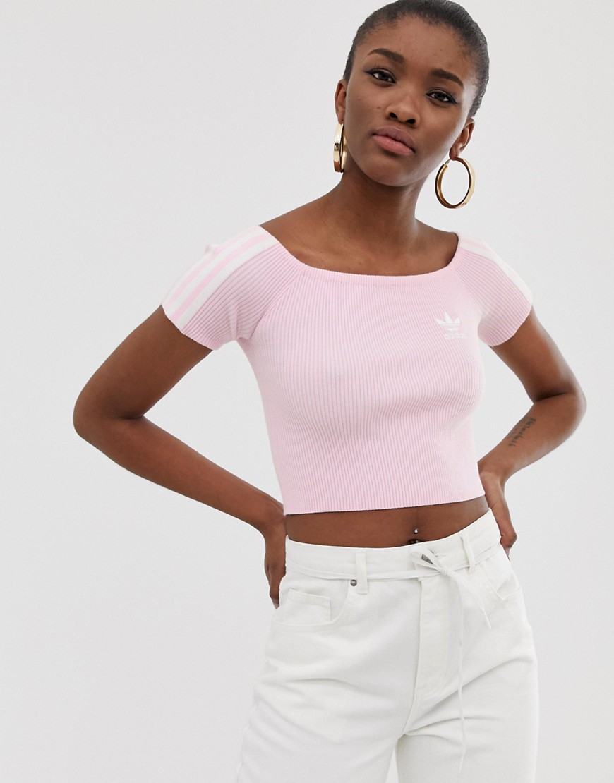 Adidas Originals off shoulder knitted tshirt in pink