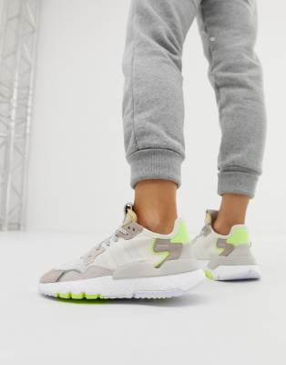 adidas originals white and grey nite jogger trainers