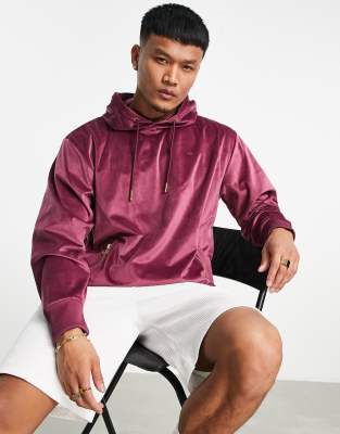 adidas Originals oh velour hoodie in burgundy