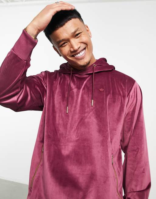 adidas Originals Oh velour hoodie in burgundy |