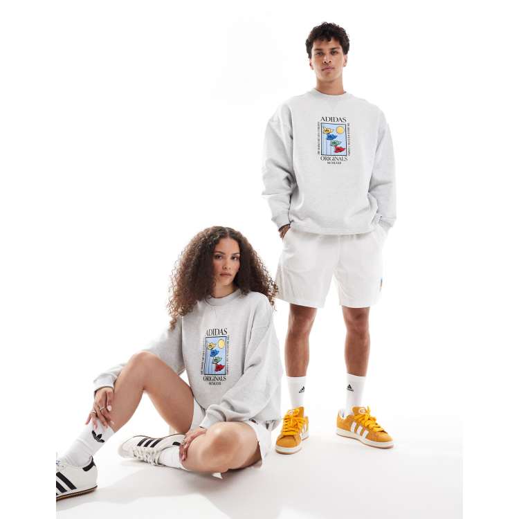 adidas Originals Olympic unisex sweat with chest logo in gray | ASOS