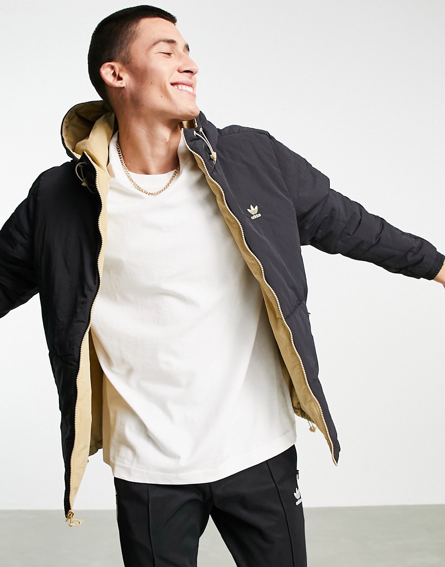 Adidas Originals - Omkeerbaar jack met 3-Stripes in zwart en beige