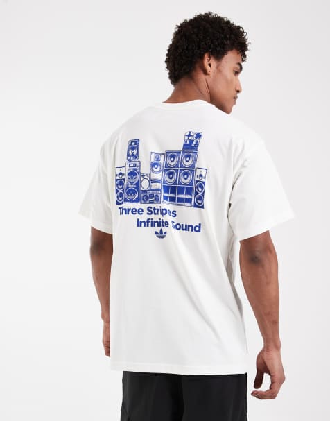 adidas Originals - Original Sound - T-shirt in gebroken wit en blauw - view 1