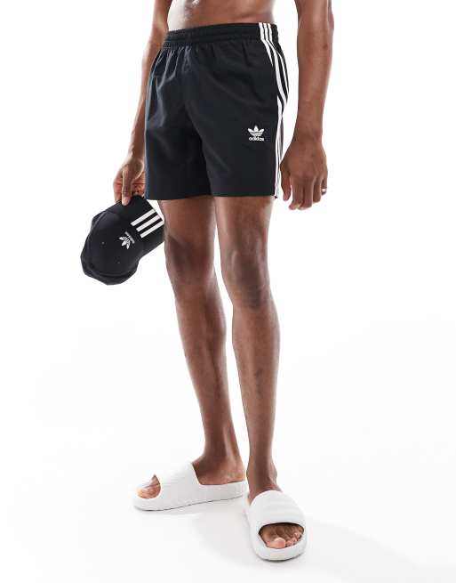 adidas Originals Originals Adicolor 3 stripes swim shorts in black ASOS