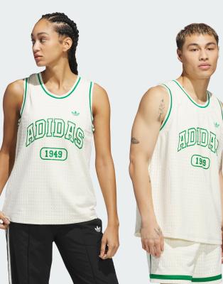 adidas Originals - Originals - Basketball-Trikot-Shirt in Elfenbein / Grün-Weiß