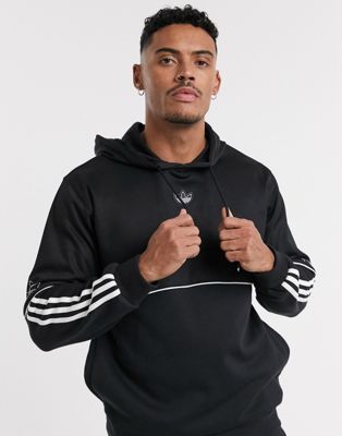 adidas originals hoodie with 3 stripes and central logo in black