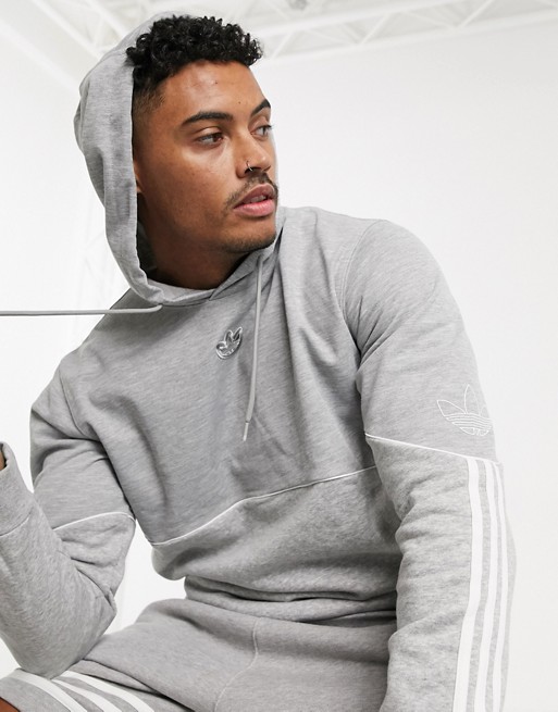 adidas Originals outline central logo hoodie in grey