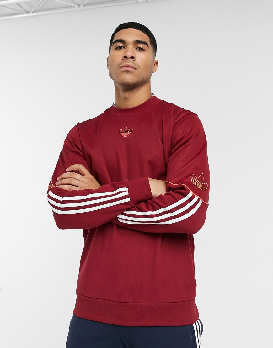 Adidas Originals outline central logo sweatshirt in burgundy-Red