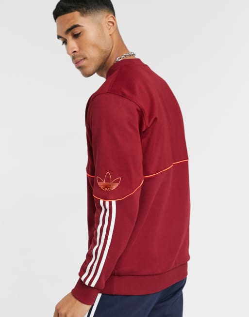 adidas Originals outline central logo sweatshirt in burgundy ASOS