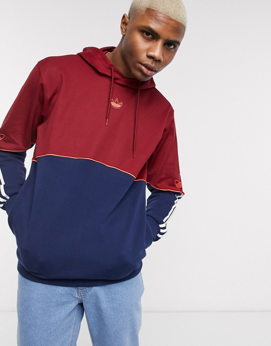 Adidas Originals outline hoodie in red and navy