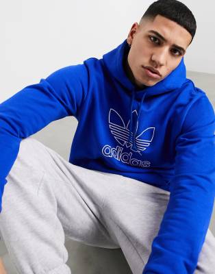 ADIDAS ORIGINALS OUTLINE TREFOIL HOODIE IN BLUE,GF4101