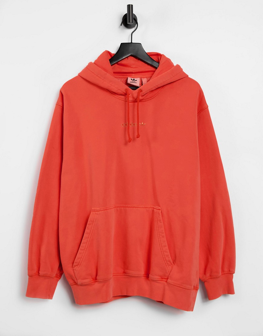 Adidas originals overdye premium hoodie with embroidered logo in burnt orange
