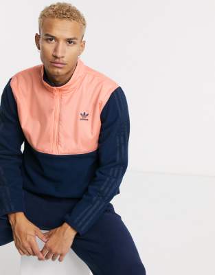 adidas originals overhead half zip fleece jacket with 3 stripes in navy tech pack