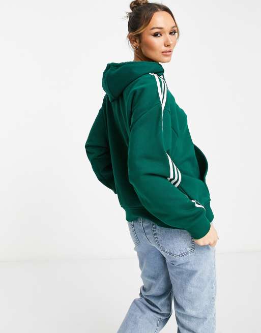 adidas Originals – Oversize-Kapuzenpullover in Dunkelgrün mit den drei Streifen
