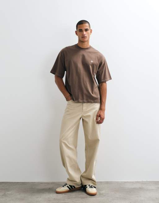 adidas Originals oversized contrast stitch tee in brown, 2 of 5